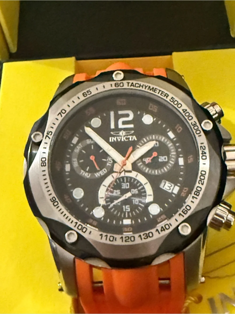 Invicta Speedway Swiss Ronda Orange Silicone Strap Black Dial Chronograph Watch